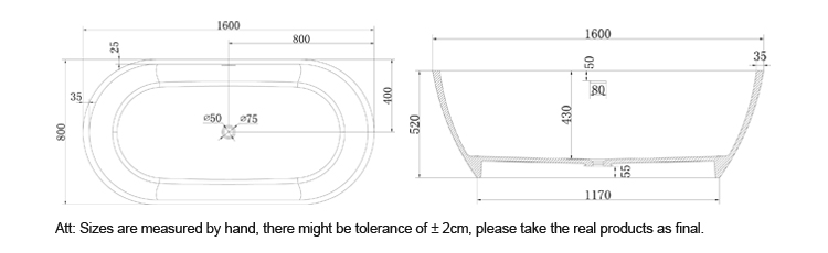Bellissimo-Oval Freestanding Solid surface resin bathroom bathtub BS-8612-8