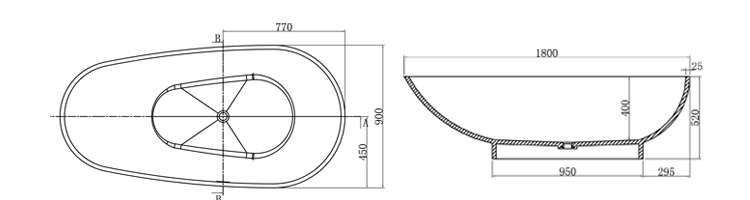 Bellissimo-Manufacturer Of 1800 Mm Royal Boat Design Bathroom Solid Surface Bathtub Bs-8616-3