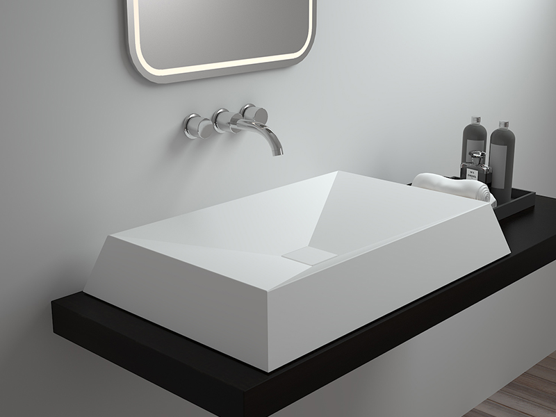 Rectangle Unique design stone resin solid surface bathroom sink BS-8308