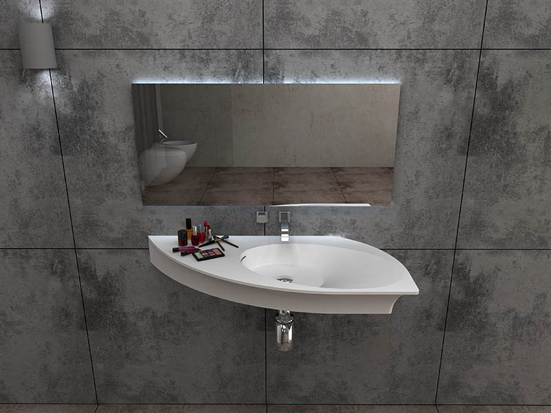Yacht shape wall mounted basin bathroom solid surface sink BS-8425