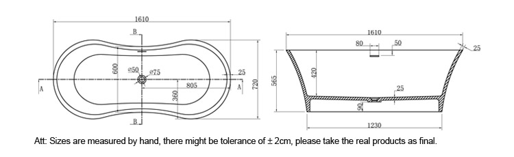 Bellissimo-Composite Stone Unique Arc Standalone Freestanding Solid Surface Bathroom-3