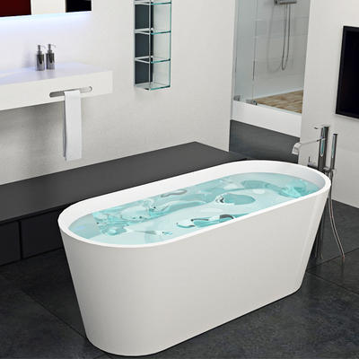Artificial stone oval freestanding solid surface bathroom soaking bathtub BS-8604