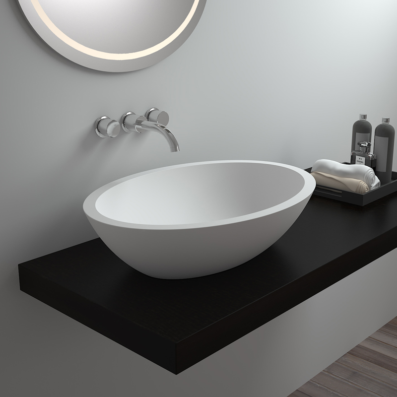 Oval shaped design solid surface counter top resin stone bathroom sink BS-8302