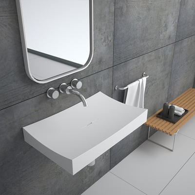 Luxury designer style floating wall hung mounted artificial stone resin solid surface bathroom wash basin sink BS-8403