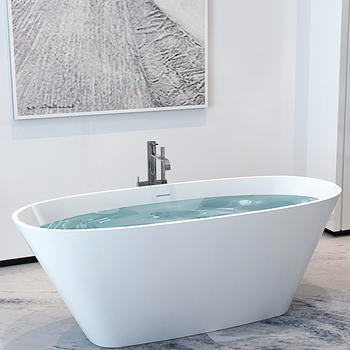 Elegant artificial stone resin solid surface boat design freestanding floor mounted bathtub BS-8611