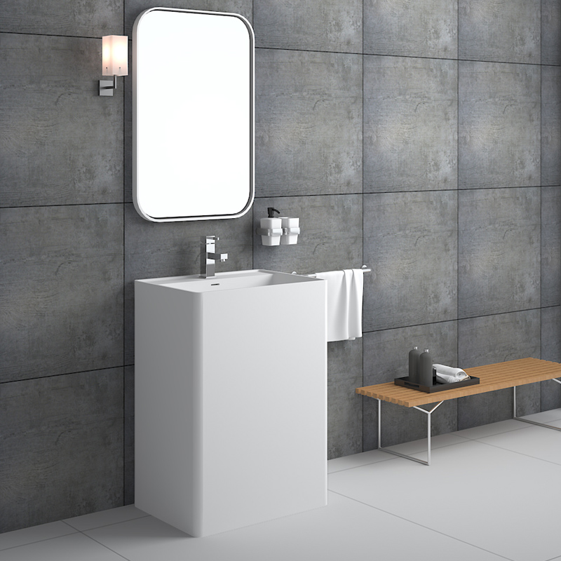 Rectangular shaped commercial design bathroom freestanding solid surface basin pedestal sink BS-8504